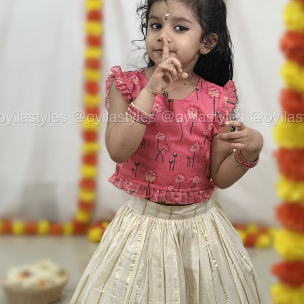 Pavazham - Coral Pink Ethnic Set