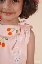 Cherry Bloom – Pastel Pink Cotton Dress with Fruity Floral Print