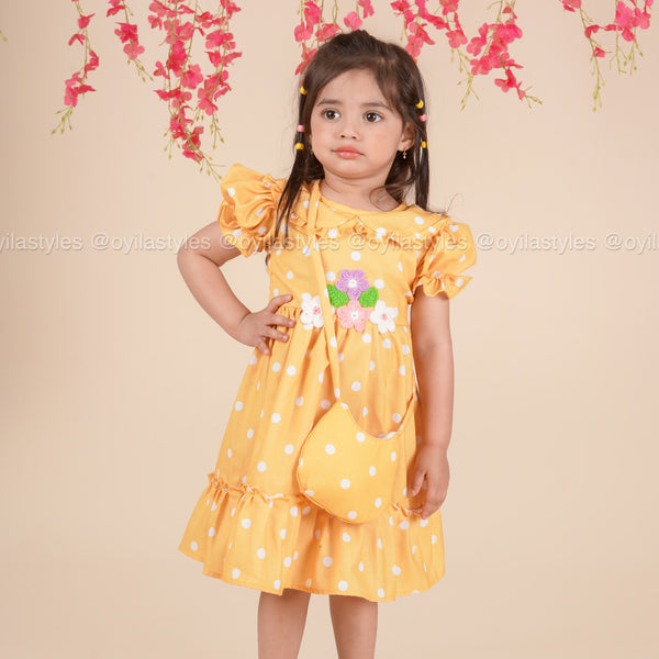 Sunny Petals – Yellow Polka Dot Dress with Crochet Flowers & Bag