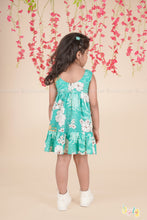Teal Garden Twirl – Sleeveless Floral Cotton Dress for Girls