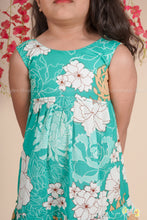 Teal Garden Twirl – Sleeveless Floral Cotton Dress for Girls
