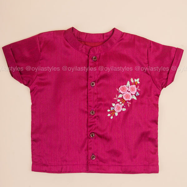 Rosy Elegance - Hand Embroidered Pink Silk Shirt