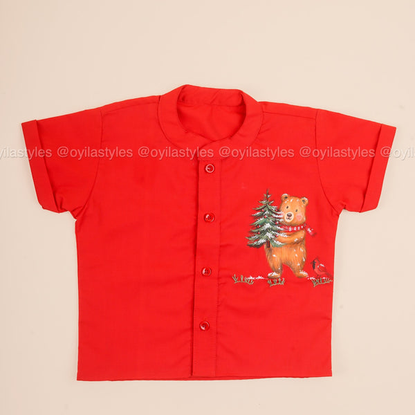 Bear-y Merry - Hand Painted Red Shirt