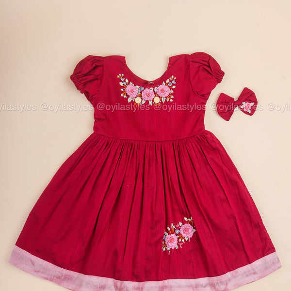 Rosy Elegance - Hand Embroidered Pink Silk Frock