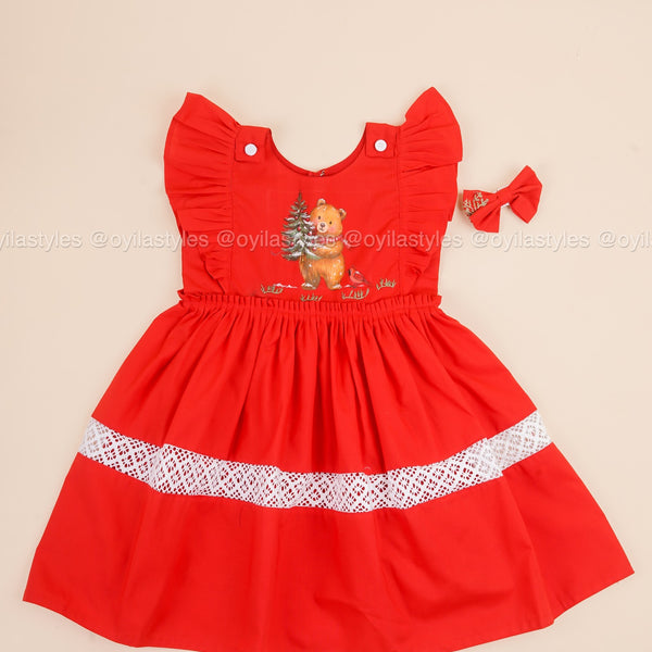 Bear-y Merry - Hand Painted Red Frock