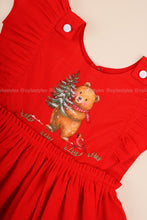 Bear-y Merry - Hand Painted Red Frock