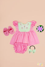 Malar – Pink Dress Set with butterflies Embroidered Mint Yoke