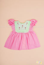 Malar – Pink Dress Set with butterflies Embroidered Mint Yoke