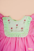 Malar – Pink Dress Set with butterflies Embroidered Mint Yoke