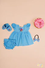 Poovai – Sky Blue Baby Dress Set with Bee & Floral Embroidery
