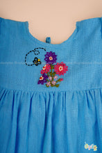 Poovai – Sky Blue Baby Dress Set with Bee & Floral Embroidery