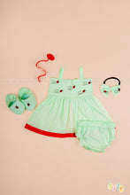 Vaigai – Mint Green Dress Set with Ladybug Embroidery